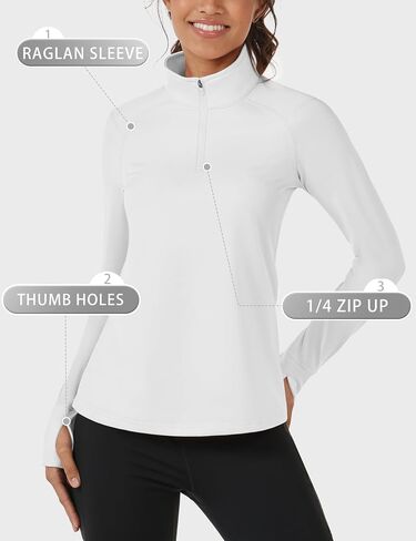 Cavva Women's Fleece Quarter Zip Pullover Running Shirt Long Sleeve Thermal Tee Athletic Workout Tops Thumb Hole in Saudi Arabia