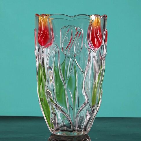 Glass Flowers Vase 9.3 inch Tall, Unique Crystal Vases for Tables Centerpieces, Vintage and Tulip Shape Large Vases Christmas Thanksgiving Gifts. in Saudi Arabia