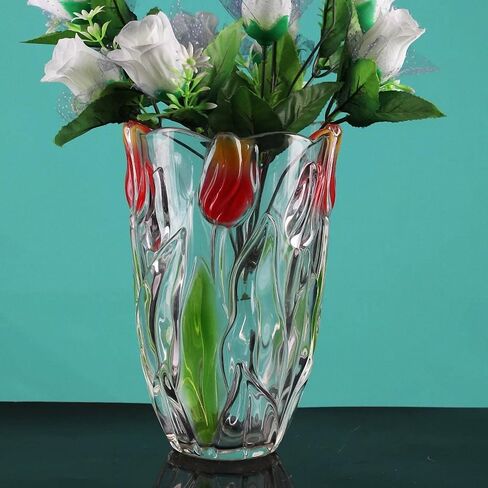 Glass Flowers Vase 9.3 inch Tall, Unique Crystal Vases for Tables Centerpieces, Vintage and Tulip Shape Large Vases Christmas Thanksgiving Gifts. in Saudi Arabia