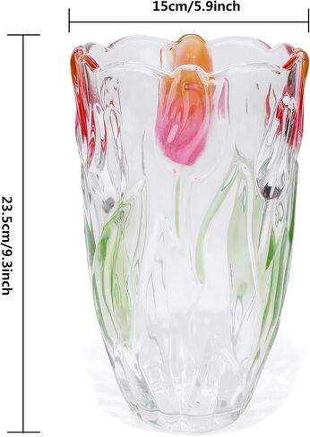 Glass Flowers Vase 9.3 inch Tall, Unique Crystal Vases for Tables Centerpieces, Vintage and Tulip Shape Large Vases Christmas Thanksgiving Gifts. in Saudi Arabia