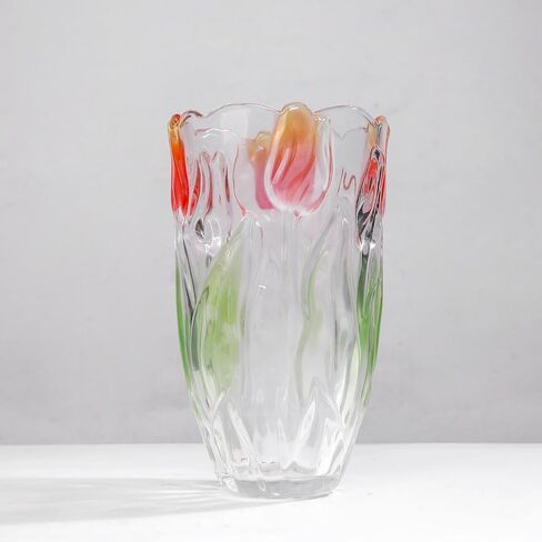 Glass Flowers Vase 9.3 inch Tall, Unique Crystal Vases for Tables Centerpieces, Vintage and Tulip Shape Large Vases Christmas Thanksgiving Gifts. in Saudi Arabia