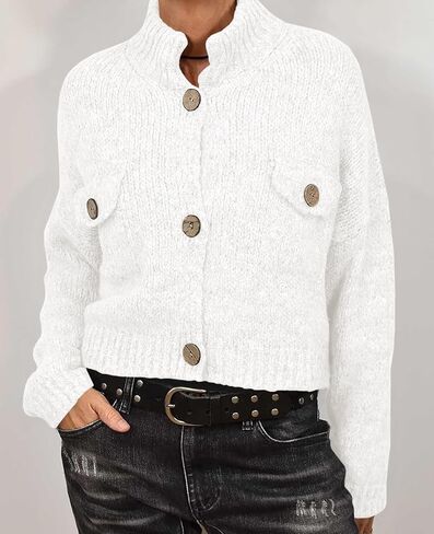 Saodimallsu Womens Cropped Cardigan Sweaters Button Up Chunky Knit Long Sleeve Collared Open Front Loose Jackets in Saudi Arabia