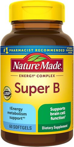 Nature Made Super B Energy Complex، مكمل غذائي لدعم وظائف خلايا الدماغ، 60 كبسولة هلامية، كمية تكفي 60 يومًا in Kuwait