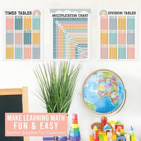 مجموعة ملصقات Hadley Designs Murblication Chart - 9 ملصقات رياضيات للفصول الدراسية والمدرسة المنزلية ، طاولات الأوقات ، العد المتخطي ، وملصقات التقسيم للتعلم البصري من الدرجة الثانية إلى الخامس ، بوهو ديكور الفصل الدراسي in Saudi Arabia