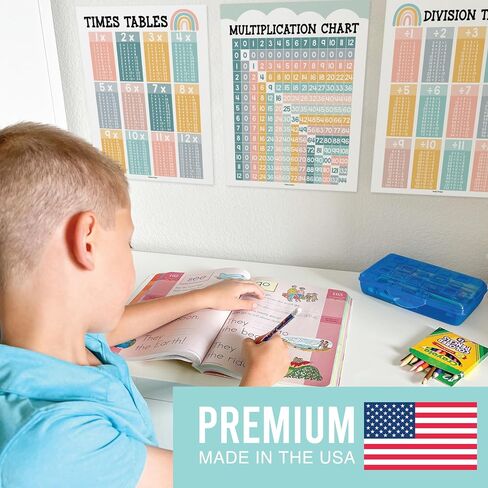 مجموعة ملصقات Hadley Designs Murblication Chart - 9 ملصقات رياضيات للفصول الدراسية والمدرسة المنزلية ، طاولات الأوقات ، العد المتخطي ، وملصقات التقسيم للتعلم البصري من الدرجة الثانية إلى الخامس ، بوهو ديكور الفصل الدراسي in Saudi Arabia