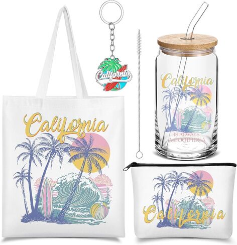 Chuangdi 4 PCS California Travel Gifts Set Canvas Bag Cosmetic Bag 16 Oz Pumbler and Keychain California City City Gifts for Traveler Friend Friend Lover Sister in Kuwait