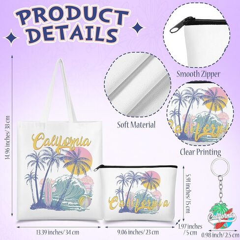 Chuangdi 4 PCS California Travel Gifts Set Canvas Bag Cosmetic Bag 16 Oz Pumbler and Keychain California City City Gifts for Traveler Friend Friend Lover Sister in Kuwait