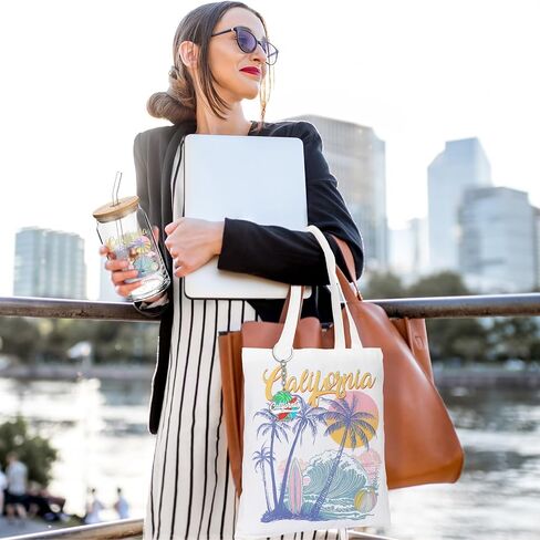 Chuangdi 4 PCS California Travel Gifts Set Canvas Bag Cosmetic Bag 16 Oz Pumbler and Keychain California City City Gifts for Traveler Friend Friend Lover Sister in Kuwait