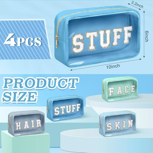 Pinkunn 4 Pcs Preppy Makeup Bags Christmas Chenille Letter Bag Face Skin Hair Stuff Cosmetic Bag Corduroy Makeup Pouch with Zipper Birthday Gifts for Women(Gentle Color) in Kuwait