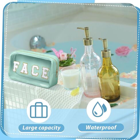 Pinkunn 4 Pcs Preppy Makeup Bags Christmas Chenille Letter Bag Face Skin Hair Stuff Cosmetic Bag Corduroy Makeup Pouch with Zipper Birthday Gifts for Women(Gentle Color) in Kuwait