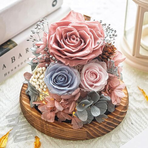 Preserved Flowers with Card&Box-Flowers for Delivery Prime,Eternal Rose with Lights,Roses in Glass Dome,Romantic Gift for Her,Mother’s Day,Birthday, Valentine's Day (Pink) in Saudi Arabia