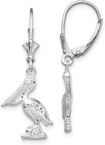 Diamond2Deal Sterling Silver Silver 3D Pelican أقراط (L- 1.27 بوصة ، W- 0.52 بوصة) in Saudi Arabia