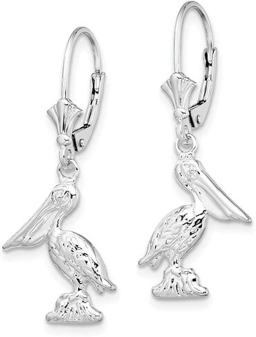 Diamond2Deal Sterling Silver Silver 3D Pelican أقراط (L- 1.27 بوصة ، W- 0.52 بوصة) in Saudi Arabia