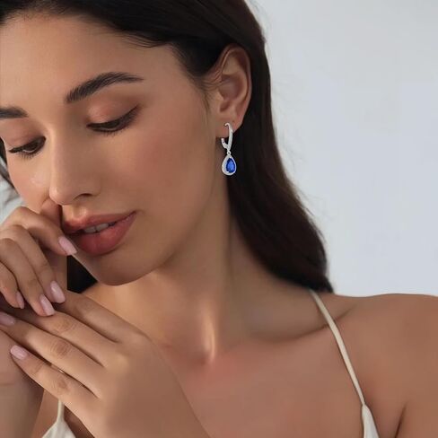 FJ Teardrop Dangle Drop Siprings 925 Sterling Silver Halo Leverback أقراط هدايا المجوهرات للنساء للنساء in Kuwait