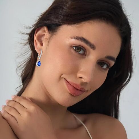 FJ Teardrop Dangle Drop Siprings 925 Sterling Silver Halo Leverback أقراط هدايا المجوهرات للنساء للنساء in Kuwait