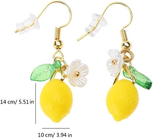 Dainty Yellow Lemon Flower Glass Leaf Teardrop Tassel Dangle Earrings for Women Cute Lovely Sterling Silver Post Gold Plated White Shell Froal Fruit Dangling Earrings Lightweight Hypoallergenic Jewelry in Saudi Arabia