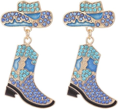 Handmade Rhinestone Western Cowboy Boots Dangle Earrings Colorful Crystal Cowboy Cowgirl Enamel Hat Rodeo Boot Earrings for Women Country Concert Dress Party Outfits Jewelry Gifts in Saudi Arabia