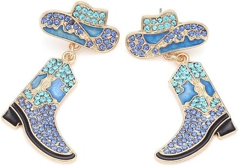 Handmade Rhinestone Western Cowboy Boots Dangle Earrings Colorful Crystal Cowboy Cowgirl Enamel Hat Rodeo Boot Earrings for Women Country Concert Dress Party Outfits Jewelry Gifts in Saudi Arabia