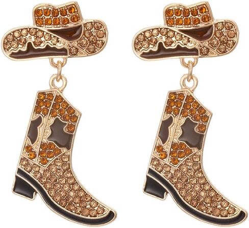 Handmade Rhinestone Western Cowboy Boots Dangle Earrings Colorful Crystal Cowboy Cowgirl Enamel Hat Rodeo Boot Earrings for Women Country Concert Dress Party Outfits Jewelry Gifts in Saudi Arabia