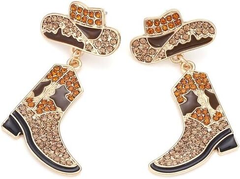 Handmade Rhinestone Western Cowboy Boots Dangle Earrings Colorful Crystal Cowboy Cowgirl Enamel Hat Rodeo Boot Earrings for Women Country Concert Dress Party Outfits Jewelry Gifts in Saudi Arabia