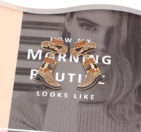 Handmade Rhinestone Western Cowboy Boots Dangle Earrings Colorful Crystal Cowboy Cowgirl Enamel Hat Rodeo Boot Earrings for Women Country Concert Dress Party Outfits Jewelry Gifts in Saudi Arabia