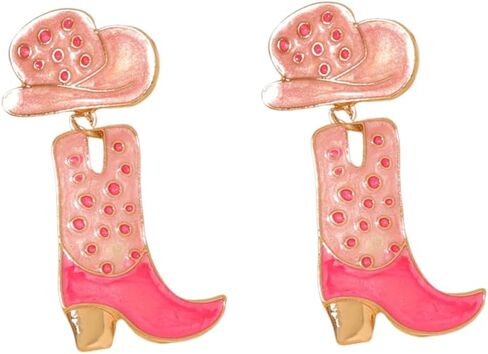 Handmade Rhinestone Western Cowboy Boots Dangle Earrings Colorful Crystal Cowboy Cowgirl Enamel Hat Rodeo Boot Earrings for Women Country Concert Dress Party Outfits Jewelry Gifts in Saudi Arabia