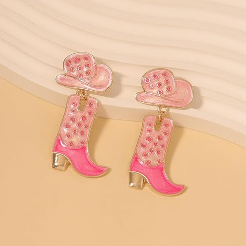 Handmade Rhinestone Western Cowboy Boots Dangle Earrings Colorful Crystal Cowboy Cowgirl Enamel Hat Rodeo Boot Earrings for Women Country Concert Dress Party Outfits Jewelry Gifts in Saudi Arabia