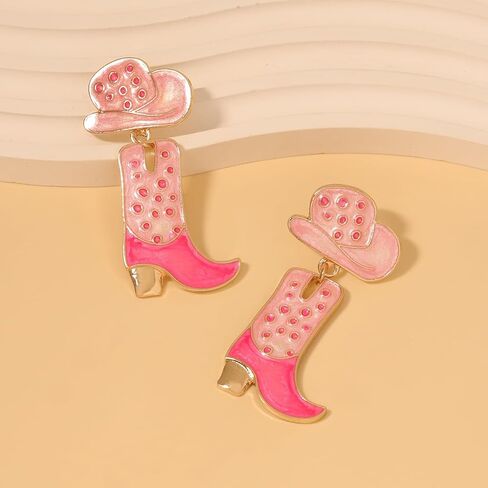 Handmade Rhinestone Western Cowboy Boots Dangle Earrings Colorful Crystal Cowboy Cowgirl Enamel Hat Rodeo Boot Earrings for Women Country Concert Dress Party Outfits Jewelry Gifts in Saudi Arabia