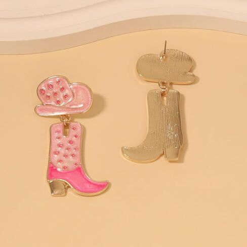 Handmade Rhinestone Western Cowboy Boots Dangle Earrings Colorful Crystal Cowboy Cowgirl Enamel Hat Rodeo Boot Earrings for Women Country Concert Dress Party Outfits Jewelry Gifts in Saudi Arabia
