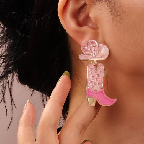 Handmade Rhinestone Western Cowboy Boots Dangle Earrings Colorful Crystal Cowboy Cowgirl Enamel Hat Rodeo Boot Earrings for Women Country Concert Dress Party Outfits Jewelry Gifts in Saudi Arabia