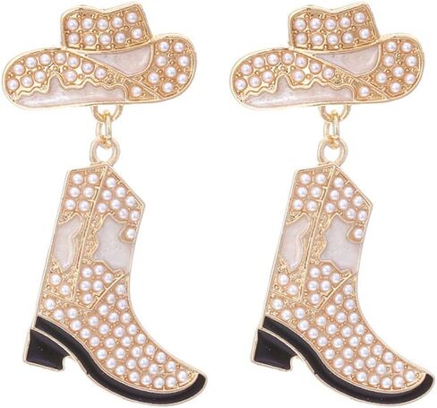 Handmade Rhinestone Western Cowboy Boots Dangle Earrings Colorful Crystal Cowboy Cowgirl Enamel Hat Rodeo Boot Earrings for Women Country Concert Dress Party Outfits Jewelry Gifts in Saudi Arabia