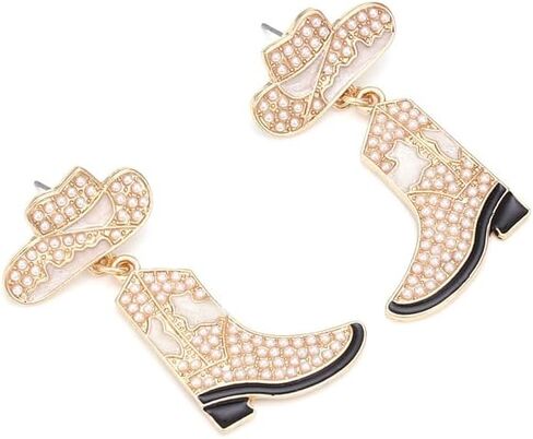 Handmade Rhinestone Western Cowboy Boots Dangle Earrings Colorful Crystal Cowboy Cowgirl Enamel Hat Rodeo Boot Earrings for Women Country Concert Dress Party Outfits Jewelry Gifts in Saudi Arabia