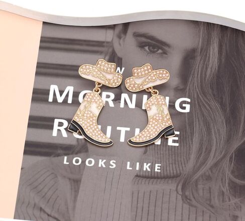 Handmade Rhinestone Western Cowboy Boots Dangle Earrings Colorful Crystal Cowboy Cowgirl Enamel Hat Rodeo Boot Earrings for Women Country Concert Dress Party Outfits Jewelry Gifts in Saudi Arabia