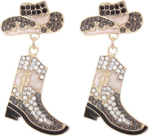 Handmade Rhinestone Western Cowboy Boots Dangle Earrings Colorful Crystal Cowboy Cowgirl Enamel Hat Rodeo Boot Earrings for Women Country Concert Dress Party Outfits Jewelry Gifts in Saudi Arabia