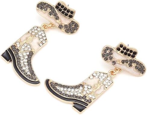Handmade Rhinestone Western Cowboy Boots Dangle Earrings Colorful Crystal Cowboy Cowgirl Enamel Hat Rodeo Boot Earrings for Women Country Concert Dress Party Outfits Jewelry Gifts in Saudi Arabia