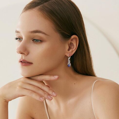 Infinity Love Birthstone Earrings for Women 925 Strling Silver 5A Cubic Zirconia Dangle Drop Leveback Earrings Jewelry Birthday Christmas Day Gifts for Her in Saudi Arabia