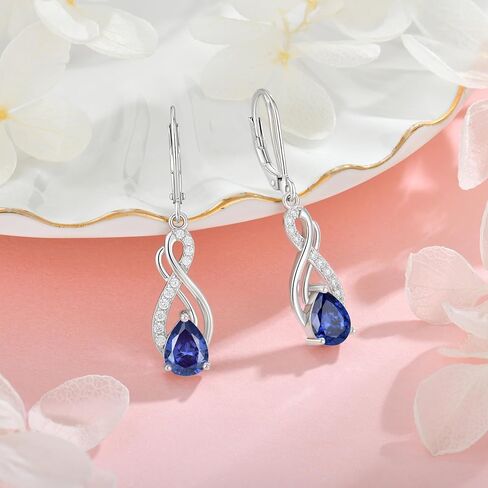 Infinity Love Birthstone Earrings for Women 925 Strling Silver 5A Cubic Zirconia Dangle Drop Leveback Earrings Jewelry Birthday Christmas Day Gifts for Her in Saudi Arabia
