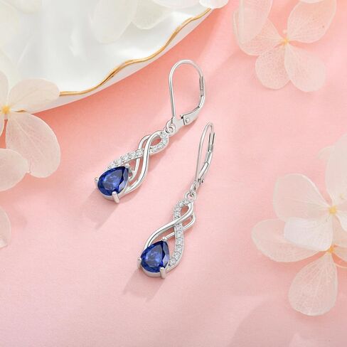 Infinity Love Birthstone Earrings for Women 925 Strling Silver 5A Cubic Zirconia Dangle Drop Leveback Earrings Jewelry Birthday Christmas Day Gifts for Her in Saudi Arabia