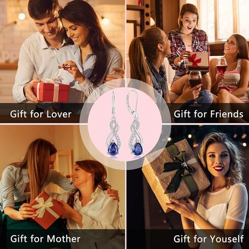 Infinity Love Birthstone Earrings for Women 925 Strling Silver 5A Cubic Zirconia Dangle Drop Leveback Earrings Jewelry Birthday Christmas Day Gifts for Her in Saudi Arabia