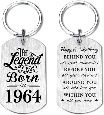 Yobent 61st Birthday Gifts for Men 1964, Happy 61st Birthday Keychain, 61 Year Old Birthday Gifts for Women, The Legend was Born in 1964 in Saudi Arabia