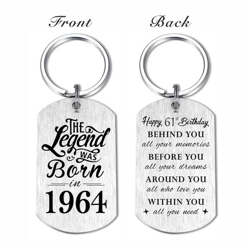 Yobent 61st Birthday Gifts for Men 1964, Happy 61st Birthday Keychain, 61 Year Old Birthday Gifts for Women, The Legend was Born in 1964 in Saudi Arabia