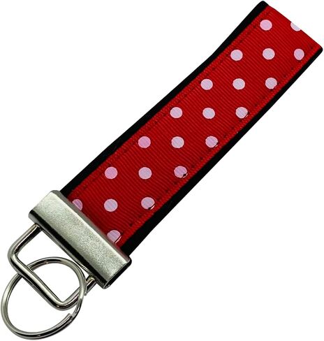 Red Polka Dots Key Chain, Red Dots Key Fob, Fabric Red Polka Dots Key Holder on Black Background in Saudi Arabia