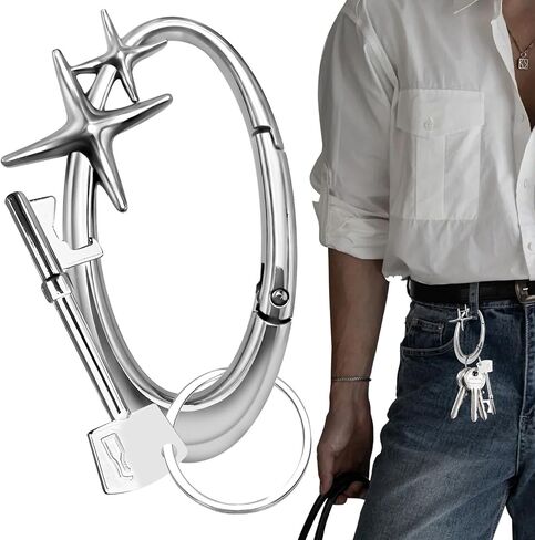 Star Carabiner Keychain Bottle Opener Keychain Cool Cute Key Ring Alloy Material Snap Clip Hooks Camping Parties for Car Keys Handbag Backpack Bag Charms Silver in Saudi Arabia
