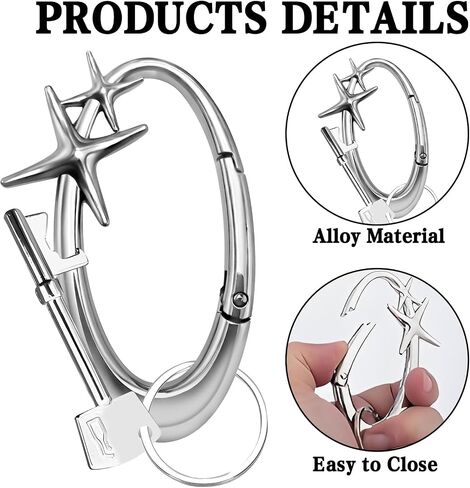 Star Carabiner Keychain Bottle Opener Keychain Cool Cute Key Ring Alloy Material Snap Clip Hooks Camping Parties for Car Keys Handbag Backpack Bag Charms Silver in Saudi Arabia