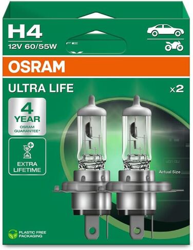 Osram Ultra Life ، H7 ، مصابيح المصابيح الأمامية الهالوجين ، صندوق طي معلق (مصباحان) ، أبيض in Kuwait