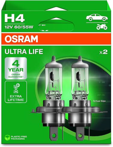 Osram Ultra Life ، H7 ، مصابيح المصابيح الأمامية الهالوجين ، صندوق طي معلق (مصباحان) ، أبيض in Kuwait