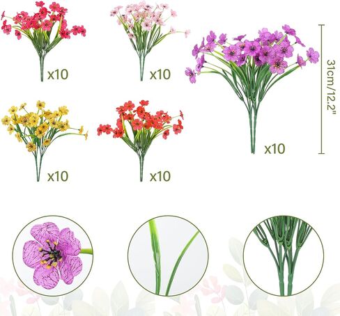 50 Bundles Artificial Flowers Outdoor Spring UV Resistant Fake Monkey Grass Daisy Flowers for Garden Porch Window Box Outside Decor (Onion) in Saudi Arabia