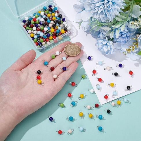 UNICRAFTALE 80Pcs 8 Colors Stone Connectors Charm Double Loop Gemstone Charms Round Link Connector Charms with Rondelle Stone Bead for Bracelet Earring Jewelry Making in Saudi Arabia
