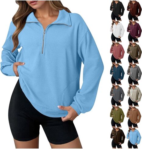 Anjikang Women's Oversized Half Zip Sweatshirt 2025 Fall Fashion Long Sleeve Pullover Top Lightweight Baggy Waffle Knit Shirt in Saudi Arabia