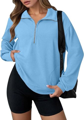 Anjikang Women's Oversized Half Zip Sweatshirt 2025 Fall Fashion Long Sleeve Pullover Top Lightweight Baggy Waffle Knit Shirt in Saudi Arabia